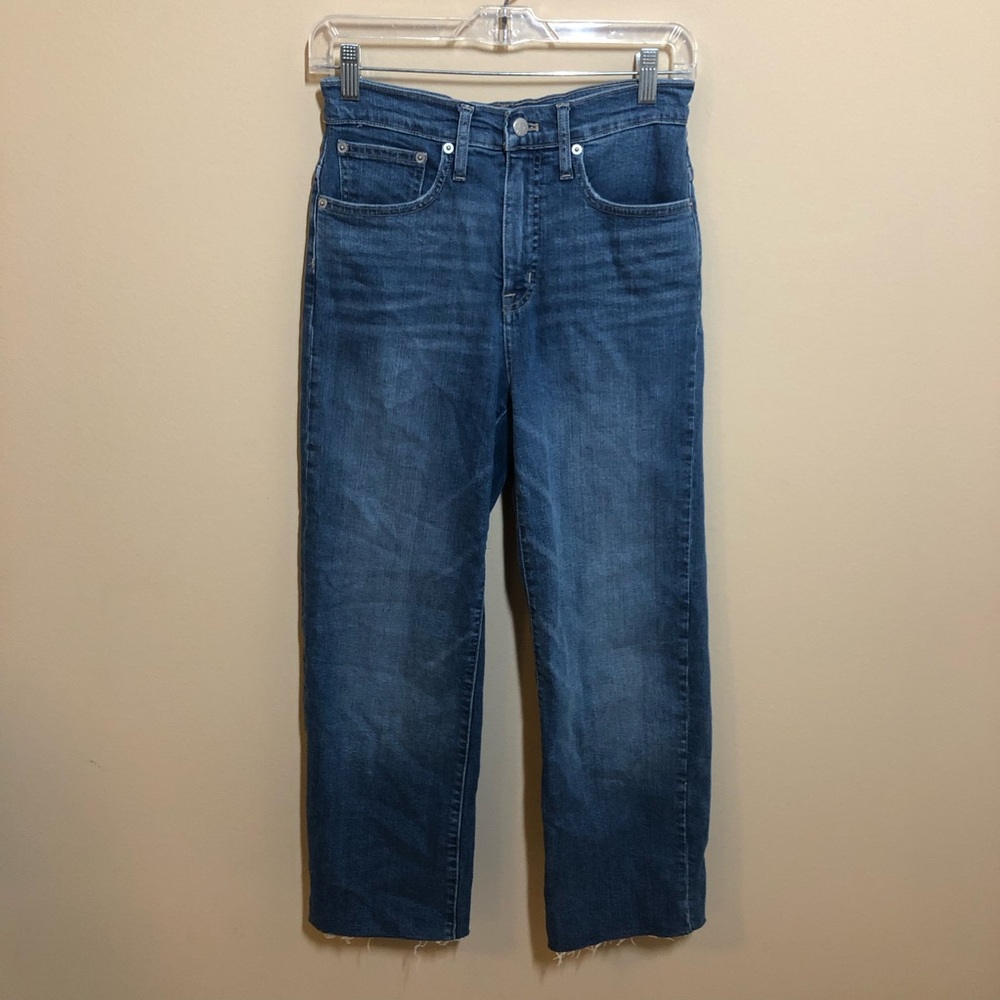 J. Crew high rise slim wide leg denim jeans cutoff hem